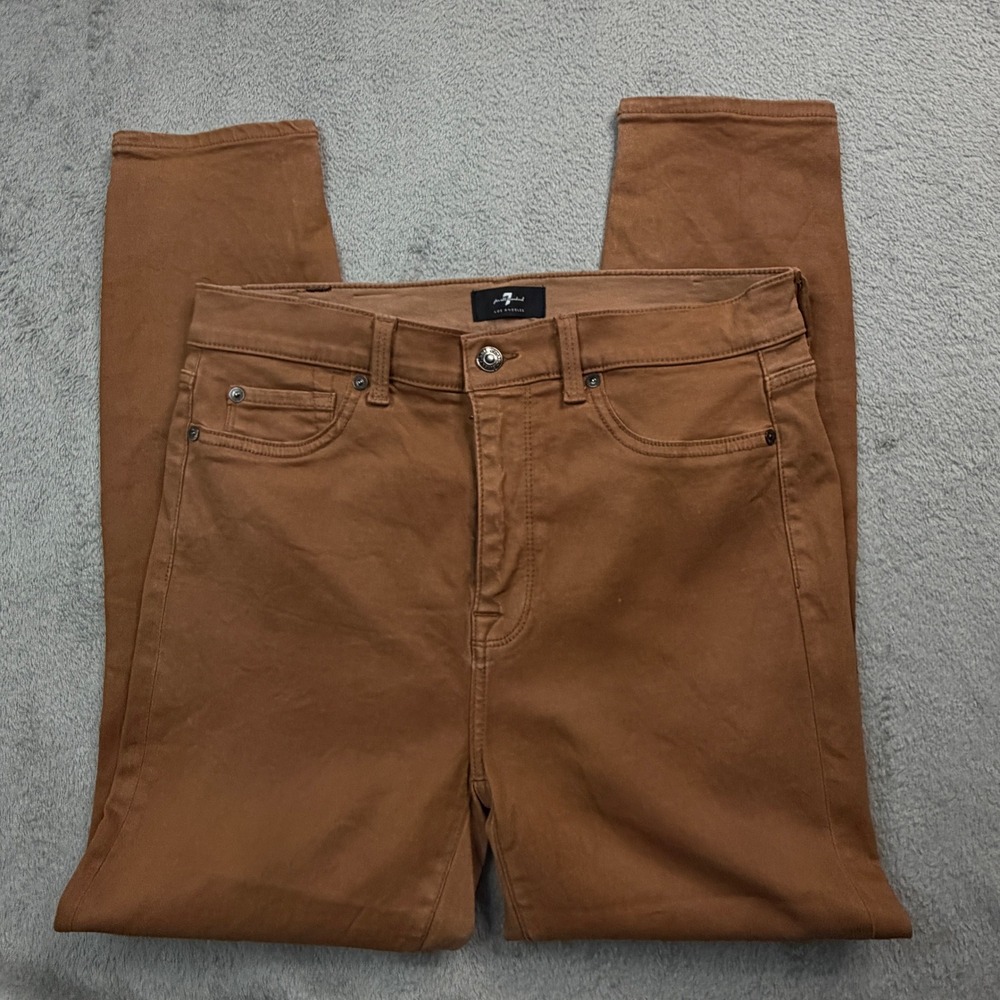 7 For All Mankind Womens High Rise Skinny Jeans Brown Tobacco Size 30